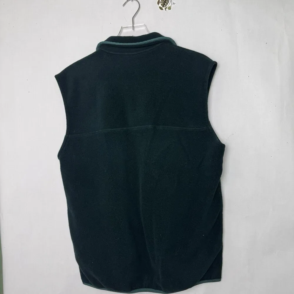 Vtg LL Bean Full Zip Fleece Vest Script Mens Medium USA Green No Size Tag